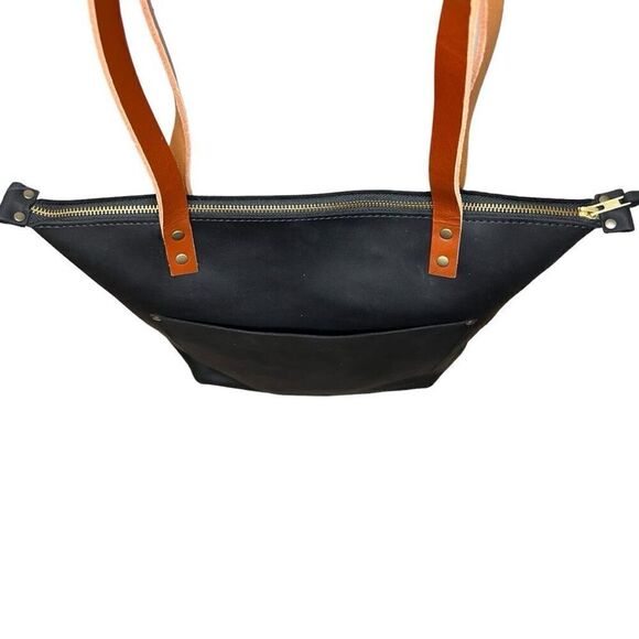 Portland Leather Medium Zip Black with Tan Handles - Picture 8 of 9